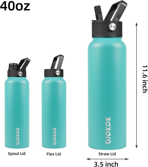 BJPKPK 40oz Stainless Steel Insulated Water Bottle with 3 Lids, Sakura - BPA Free Leakproof Thermos Bottle for Sports & Gym - Image 114