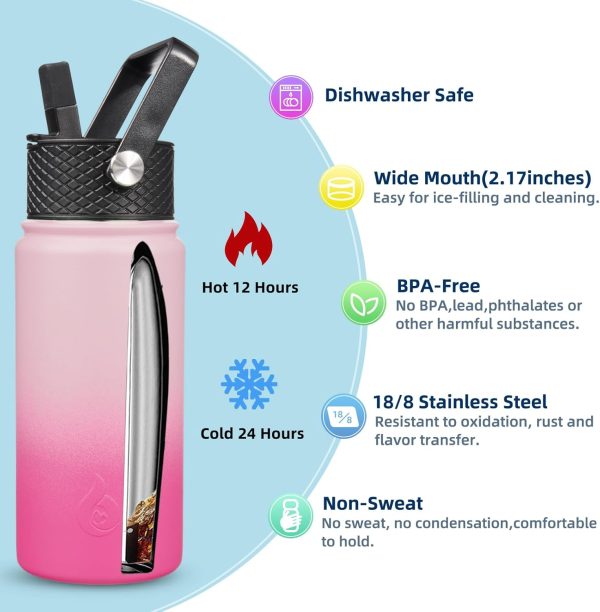 BJPKPK 40oz Stainless Steel Insulated Water Bottle with 3 Lids, Sakura - BPA Free Leakproof Thermos Bottle for Sports & Gym - Image 143