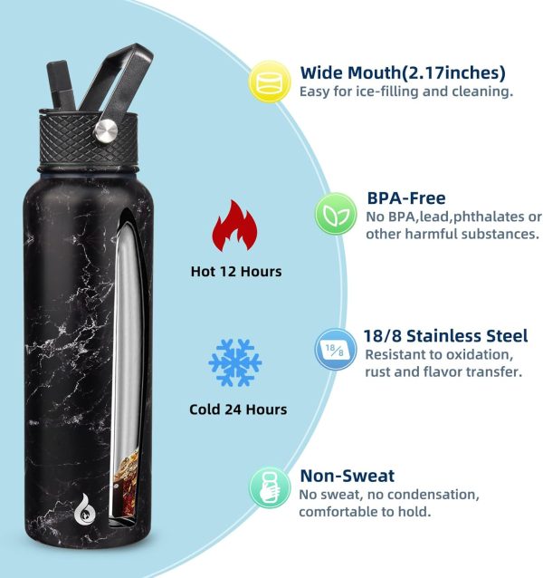 BJPKPK 40oz Stainless Steel Insulated Water Bottle with 3 Lids, Sakura - BPA Free Leakproof Thermos Bottle for Sports & Gym - Image 149
