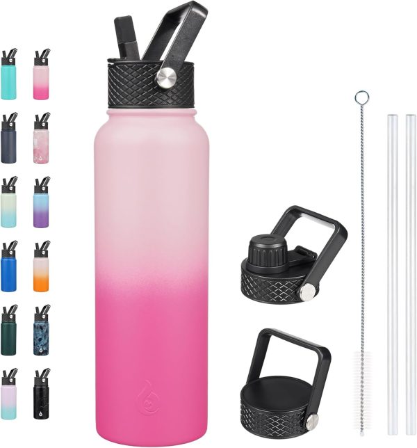 BJPKPK 40oz Stainless Steel Insulated Water Bottle with 3 Lids, Sakura - BPA Free Leakproof Thermos Bottle for Sports & Gym - Image 150
