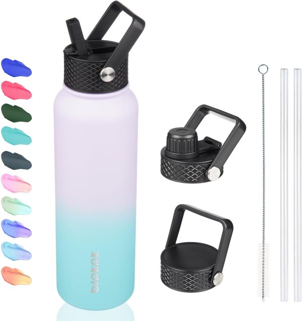 BJPKPK 40oz Stainless Steel Insulated Water Bottle with 3 Lids, Sakura - BPA Free Leakproof Thermos Bottle for Sports & Gym - Image 153