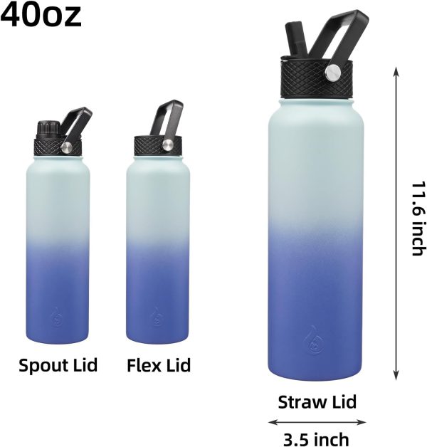 BJPKPK 40oz Stainless Steel Insulated Water Bottle with 3 Lids, Sakura - BPA Free Leakproof Thermos Bottle for Sports & Gym - Image 159