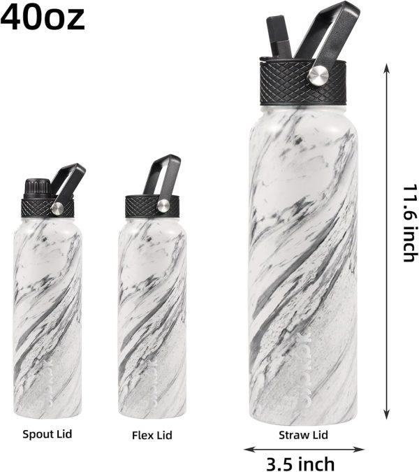 BJPKPK 40oz Stainless Steel Insulated Water Bottle with 3 Lids, Sakura - BPA Free Leakproof Thermos Bottle for Sports & Gym - Image 162