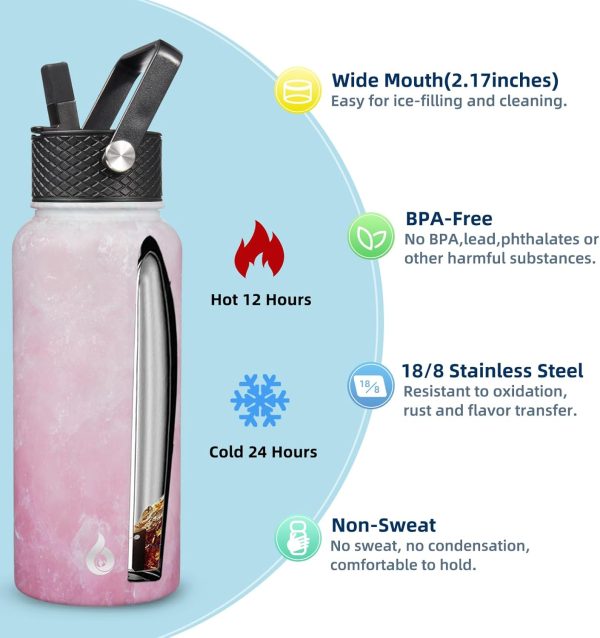 BJPKPK 40oz Stainless Steel Insulated Water Bottle with 3 Lids, Sakura - BPA Free Leakproof Thermos Bottle for Sports & Gym - Image 169