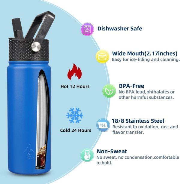 BJPKPK 40oz Stainless Steel Insulated Water Bottle with 3 Lids, Sakura - BPA Free Leakproof Thermos Bottle for Sports & Gym - Image 182