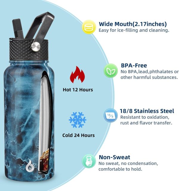 BJPKPK 40oz Stainless Steel Insulated Water Bottle with 3 Lids, Sakura - BPA Free Leakproof Thermos Bottle for Sports & Gym - Image 188