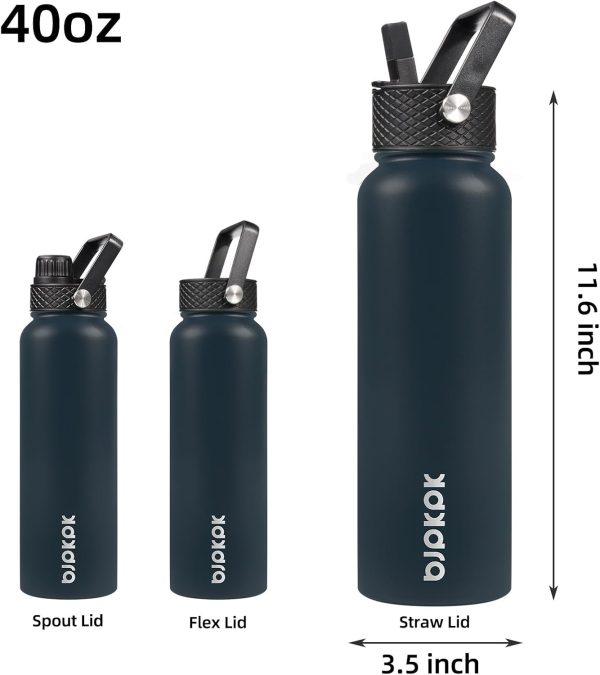BJPKPK 40oz Stainless Steel Insulated Water Bottle with 3 Lids, Sakura - BPA Free Leakproof Thermos Bottle for Sports & Gym - Image 194