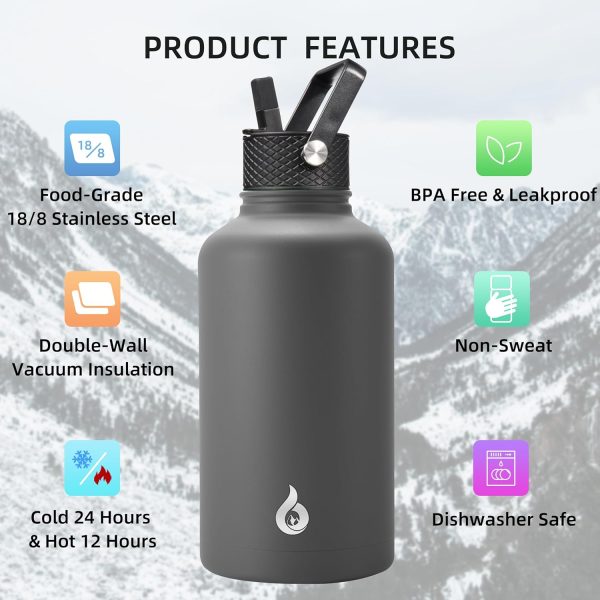 BJPKPK 40oz Stainless Steel Insulated Water Bottle with 3 Lids, Sakura - BPA Free Leakproof Thermos Bottle for Sports & Gym - Image 213