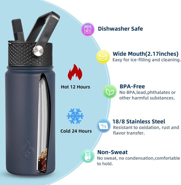 BJPKPK 40oz Stainless Steel Insulated Water Bottle with 3 Lids, Sakura - BPA Free Leakproof Thermos Bottle for Sports & Gym - Image 218