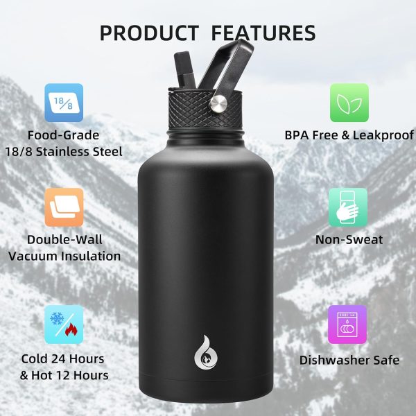 BJPKPK 40oz Stainless Steel Insulated Water Bottle with 3 Lids, Sakura - BPA Free Leakproof Thermos Bottle for Sports & Gym - Image 221
