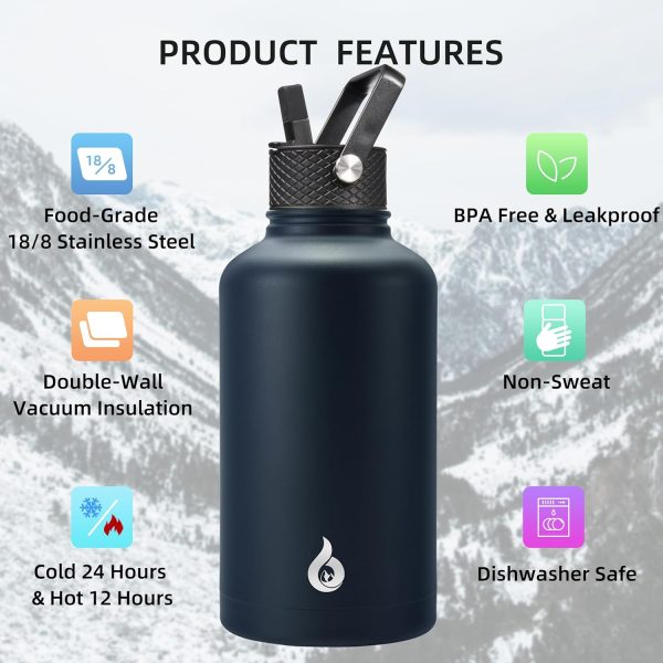 BJPKPK 40oz Stainless Steel Insulated Water Bottle with 3 Lids, Sakura - BPA Free Leakproof Thermos Bottle for Sports & Gym - Image 225