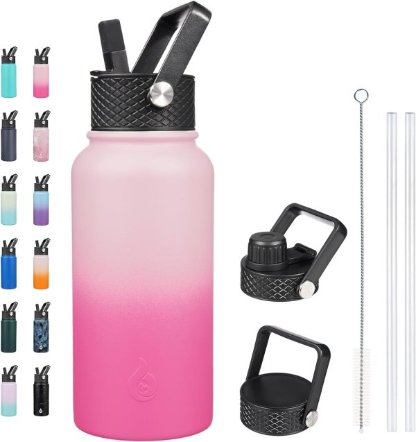 BJPKPK 40oz Stainless Steel Insulated Water Bottle with 3 Lids, Sakura - BPA Free Leakproof Thermos Bottle for Sports & Gym - Image 230