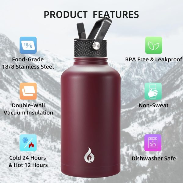 BJPKPK 40oz Stainless Steel Insulated Water Bottle with 3 Lids, Sakura - BPA Free Leakproof Thermos Bottle for Sports & Gym - Image 247
