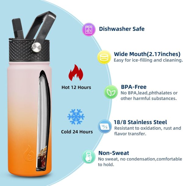 BJPKPK 40oz Stainless Steel Insulated Water Bottle with 3 Lids, Sakura - BPA Free Leakproof Thermos Bottle for Sports & Gym - Image 254