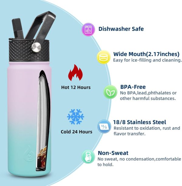 BJPKPK 40oz Stainless Steel Insulated Water Bottle with 3 Lids, Sakura - BPA Free Leakproof Thermos Bottle for Sports & Gym - Image 258