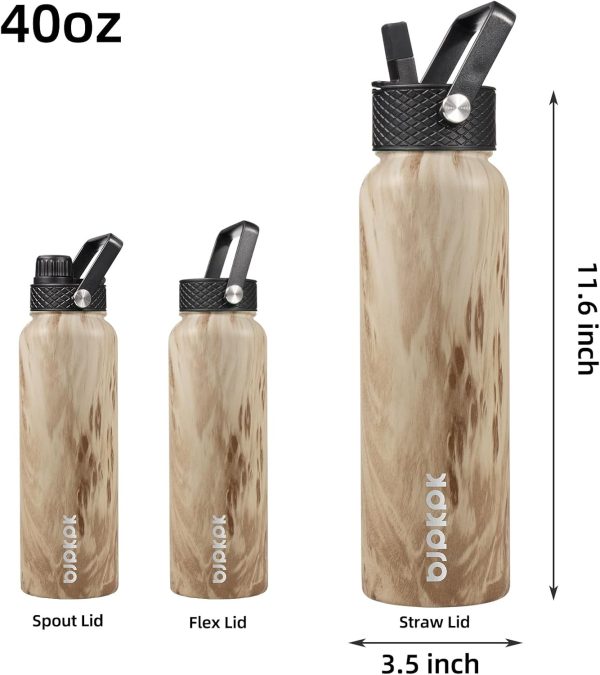BJPKPK 40oz Stainless Steel Insulated Water Bottle with 3 Lids, Sakura - BPA Free Leakproof Thermos Bottle for Sports & Gym - Image 262