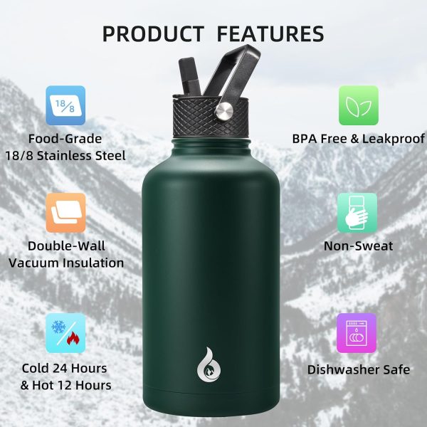 BJPKPK 40oz Stainless Steel Insulated Water Bottle with 3 Lids, Sakura - BPA Free Leakproof Thermos Bottle for Sports & Gym - Image 265