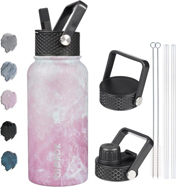 BJPKPK 40oz Stainless Steel Insulated Water Bottle with 3 Lids, Sakura - BPA Free Leakproof Thermos Bottle for Sports & Gym - Image 277