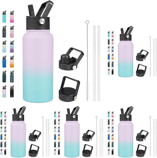 BJPKPK 40oz Stainless Steel Insulated Water Bottle with 3 Lids, Sakura - BPA Free Leakproof Thermos Bottle for Sports & Gym - Image 279