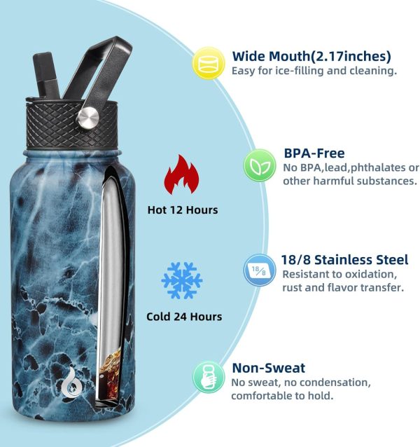 BJPKPK 40oz Stainless Steel Insulated Water Bottle with 3 Lids, Sakura - BPA Free Leakproof Thermos Bottle for Sports & Gym - Image 284