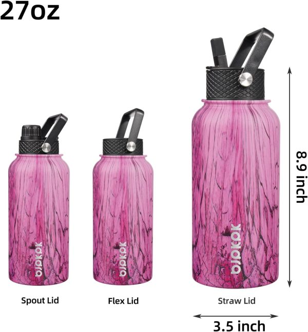 BJPKPK 40oz Stainless Steel Insulated Water Bottle with 3 Lids, Sakura - BPA Free Leakproof Thermos Bottle for Sports & Gym - Image 293