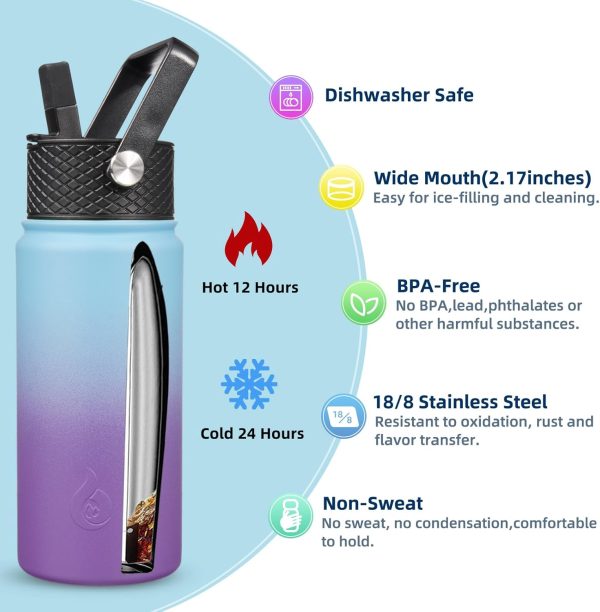 BJPKPK 40oz Stainless Steel Insulated Water Bottle with 3 Lids, Sakura - BPA Free Leakproof Thermos Bottle for Sports & Gym - Image 307