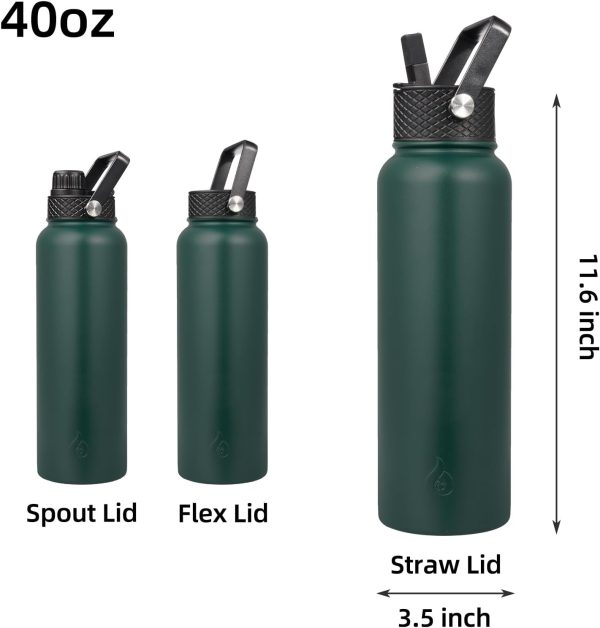 BJPKPK 40oz Stainless Steel Insulated Water Bottle with 3 Lids, Sakura - BPA Free Leakproof Thermos Bottle for Sports & Gym - Image 314