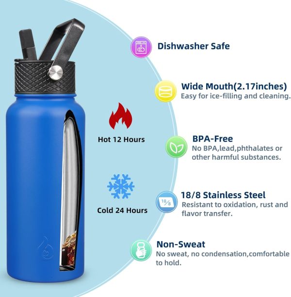 BJPKPK 40oz Stainless Steel Insulated Water Bottle with 3 Lids, Sakura - BPA Free Leakproof Thermos Bottle for Sports & Gym - Image 326