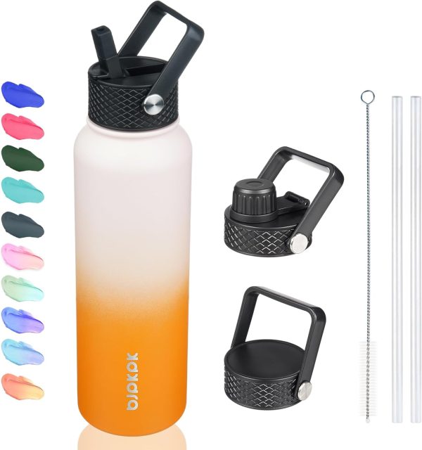 BJPKPK 40oz Stainless Steel Insulated Water Bottle with 3 Lids, Sakura - BPA Free Leakproof Thermos Bottle for Sports & Gym - Image 327