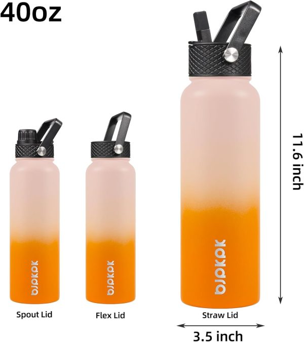 BJPKPK 40oz Stainless Steel Insulated Water Bottle with 3 Lids, Sakura - BPA Free Leakproof Thermos Bottle for Sports & Gym - Image 328