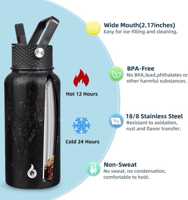 BJPKPK 40oz Stainless Steel Insulated Water Bottle with 3 Lids, Sakura - BPA Free Leakproof Thermos Bottle for Sports & Gym - Image 335