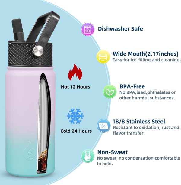 BJPKPK 40oz Stainless Steel Insulated Water Bottle with 3 Lids, Sakura - BPA Free Leakproof Thermos Bottle for Sports & Gym - Image 344