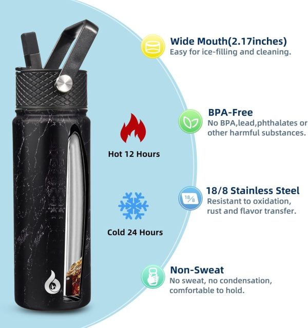 BJPKPK 40oz Stainless Steel Insulated Water Bottle with 3 Lids, Sakura - BPA Free Leakproof Thermos Bottle for Sports & Gym - Image 347