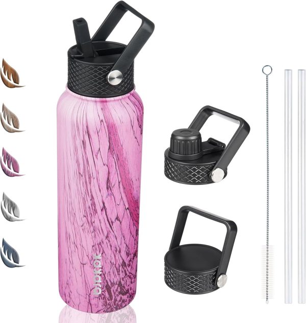 BJPKPK 40oz Stainless Steel Insulated Water Bottle with 3 Lids, Sakura - BPA Free Leakproof Thermos Bottle for Sports & Gym - Image 351