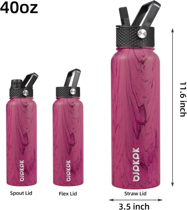 BJPKPK 40oz Stainless Steel Insulated Water Bottle with 3 Lids, Sakura - BPA Free Leakproof Thermos Bottle for Sports & Gym - Image 352
