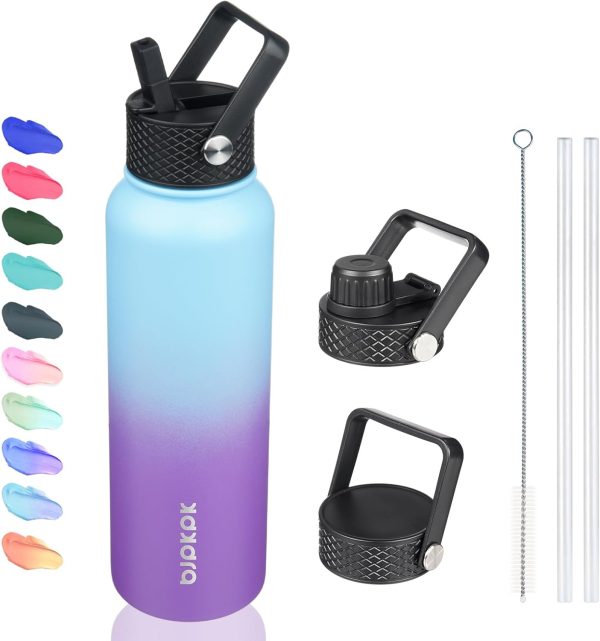 BJPKPK 40oz Stainless Steel Insulated Water Bottle with 3 Lids, Sakura - BPA Free Leakproof Thermos Bottle for Sports & Gym - Image 358