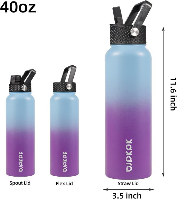 BJPKPK 40oz Stainless Steel Insulated Water Bottle with 3 Lids, Sakura - BPA Free Leakproof Thermos Bottle for Sports & Gym - Image 359