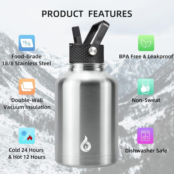 BJPKPK 40oz Stainless Steel Insulated Water Bottle with 3 Lids, Sakura - BPA Free Leakproof Thermos Bottle for Sports & Gym - Image 365